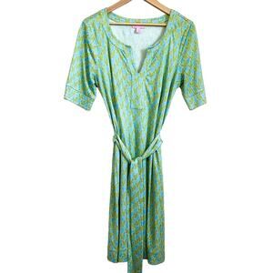 Lilly Pulitzer Colleen 100% Silk Dress Size 10 Green Preppy Jersey Knit Vacation